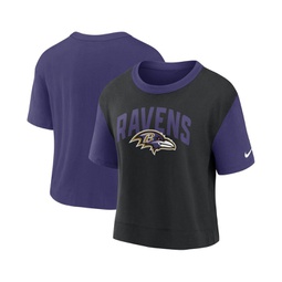 Womens Purple Black Baltimore Ravens High Hip Fashion T-shirt