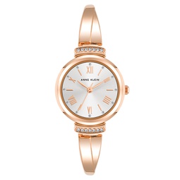 Womens Three Hand Quartz Rose Gold-tone Alloy with Crystal Accents Bangle Watch 26mm
