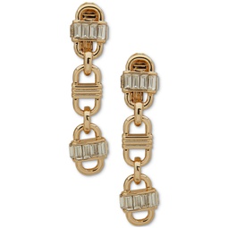 Womens Gold-Tone Crystal Baguette Linear Clip Earrings