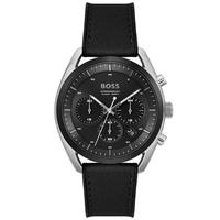 BOSS Mens Top Quartz Fashion Chronograph Black Silicone Black Fabric Watch 44mm