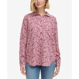 Womens Pointillism Button-Front Shirt