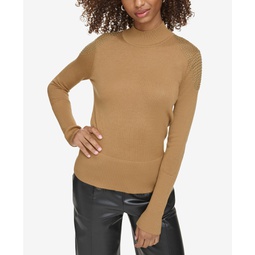 Womens Studded-Shoulder Mock-Neck Sweater