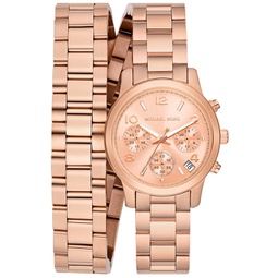 Womens Runway Chronograph Rose Gold-Tone Stainless Steel Double Wrap Bracelet Watch 34mm
