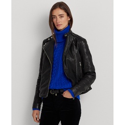 Womens Tumbled Leather Moto Jacket