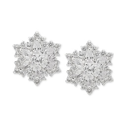 Silver-Tone Mixed Crystal Snowflake Button Earrings
