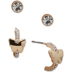 Gold-Tone 2-Pc. Set Butterfly & Crystal Stud Earrings