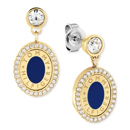 Gold-Tone Blue & Crystal Oval Drop Earrings