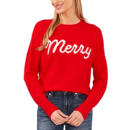 Womens Merry Script Long-Sleeve Cozy Sweater