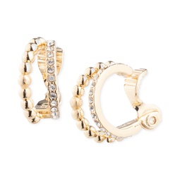 Gold-Tone Small Pave & Bead Split Clip-On Hoop Earrings 0.62