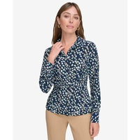 Womens Printed Button-Front Blouse