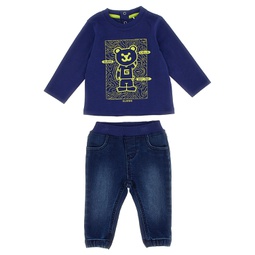Baby Boys Cotton Jersey with Rubberized Artwork Top and Stretch Denim Joggers 2 Piece Set