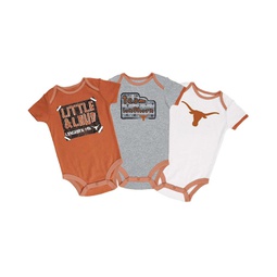 Infant Boys and Girls Texas Orange Gray White Texas Longhorns 3-Pack Bodysuit Set