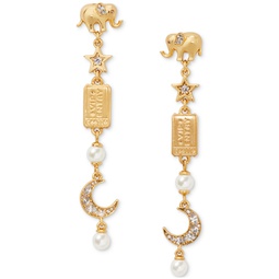 Gold-Tone Pave & Imitation Pearl Carnival Charm Linear Drop Earrings