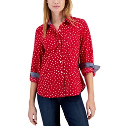 Womens Cotton Dot-Print Tabbed Shirt