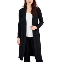 Womens Open-Front Long-Sleeve Ribbed-Knit Cardigan
