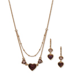 Silver-Tone Stone Heart Layered Statement Necklace & Drop Earrings Set