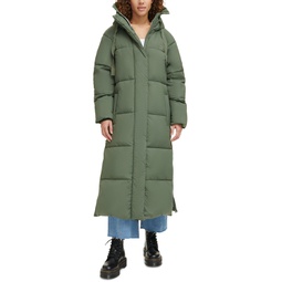Womens Quilted Maxi Parka Jacket with Hood