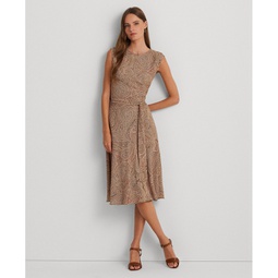 Womens Paisley Belted Bubble Crepe Dress