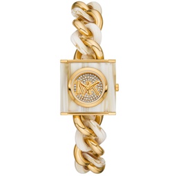 Womens Chain Lock Three-Hand Alabaster and Gold-Tone Stainless Steel Watch 25mm