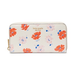 Morgan Dotty Floral Embossed Saffiano Leather Zip Around Continental Wallet