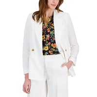 Womens Linen-Blend Double-Breasted Blazer