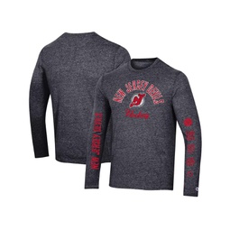Mens Heather Black Distressed New Jersey Devils Multi-Logo Tri-Blend Long Sleeve T-shirt
