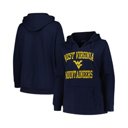 Womens Navy West Virginia Mountaineers Plus Size Heart & Soul Notch Neck Pullover Hoodie