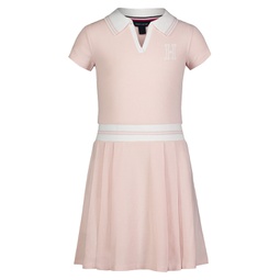 Little Girls Tipped Ribbed Short Sleeve Polo Dress