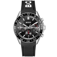 BOSS Mens Runner Quartz Chrono Black Silicone Watch 44mm