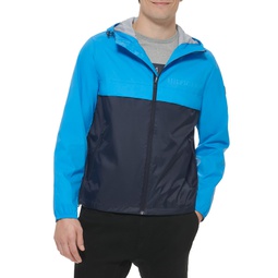 Mens Stretch Hooded Zip-Front Rain Jacket