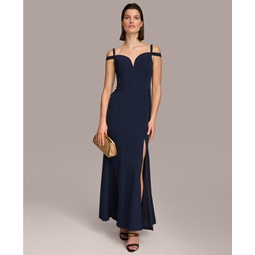Womens Sweetheart-Neck Cold-Shoulder Gown