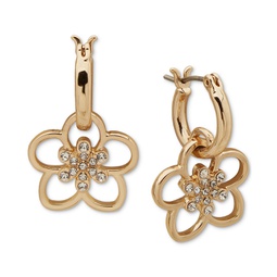 Gold-Tone Crystal Flower Huggie Hoop Earrings