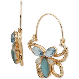 Gold-Tone Pave Tonal Stone & Mother-of-Pearl Flower Hoop Earrings