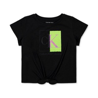 Big Girls Split Monogram Sequin Logo Tie-Front T-Shirt