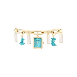 Womens Quartz Gold-Tone Alloy Turquoise Charm Bracelet Watch 18mm