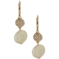 Gold-Tone Pave & Imitation Pearl Disc Double Drop Earrings