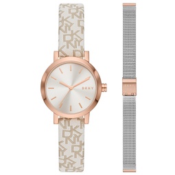 Womens Soho Three-Hand Stainless Steel and Mesh Strap Watch Set 28mm