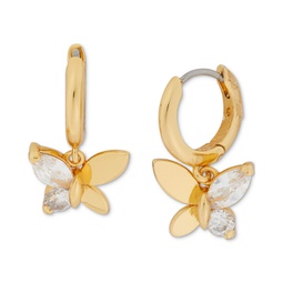 Gold-Tone Crystal Social Butterfly Huggie Hoop Earrings 0.75