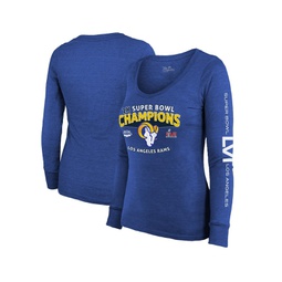 Womens Threads Heather Royal Los Angeles Rams 2-Time Super Bowl Champions Sky High Tri-Blend Long Sleeve Scoop Neck T-shirt
