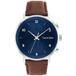 Brown Leather Strap Watch 44mm