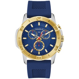 Mens Chronograph Blue Silicone Strap Watch 44mm
