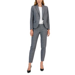 Womens Plaid One-Button Notch-Collar Pantsuit