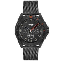 HUGO Mens Fresh Black Ionic Plated Steel Bracelet Watch 44mm