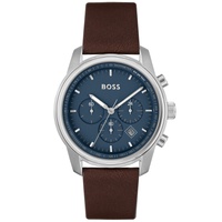 BOSS Mens Trace Brown Genuine Leather Strap Watch 44mm