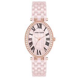 Womens Three-Hand Quartz Pink Ceramic Bracelet Watch 27mm
