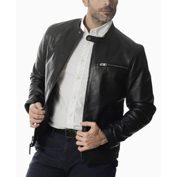 Mens Classic Leather Cafe Racer Jacket
