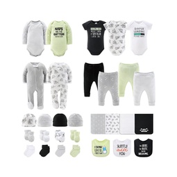 Newborn Layette Gift Set for Baby Boys or Girls Green Funny Basics 30 Essential Pieces