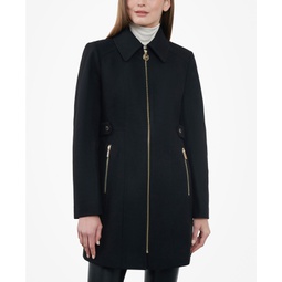 Womens Petite Club-Collar Zip-Front Coat
