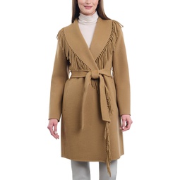 Womens Doubled-Faced Wool Blend Wrap Coat