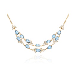 Gold-Tone Blue and Clear Glass Stone Statement Chain Necklace